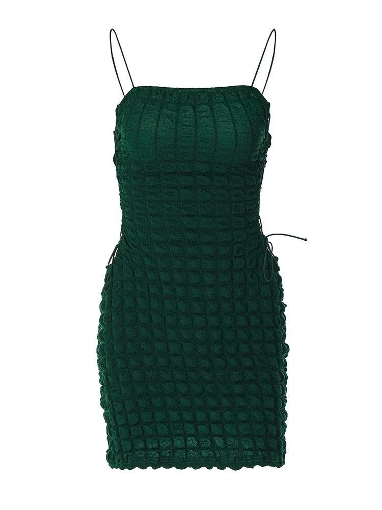Green Popcorn Bodycon Mini Dress - 7Kouture