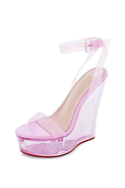 Clear Platform Wedge Shoe, Size 7 in Pink