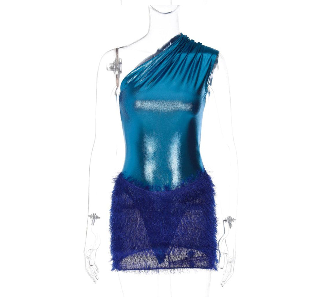 Date Night Metallic Blue Fluffy Skirt Set - 7Kouture