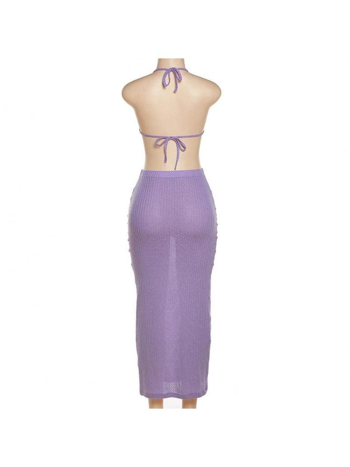 Purple Ribbed 2 Piece Maxi Skirt Set - 7Kouture