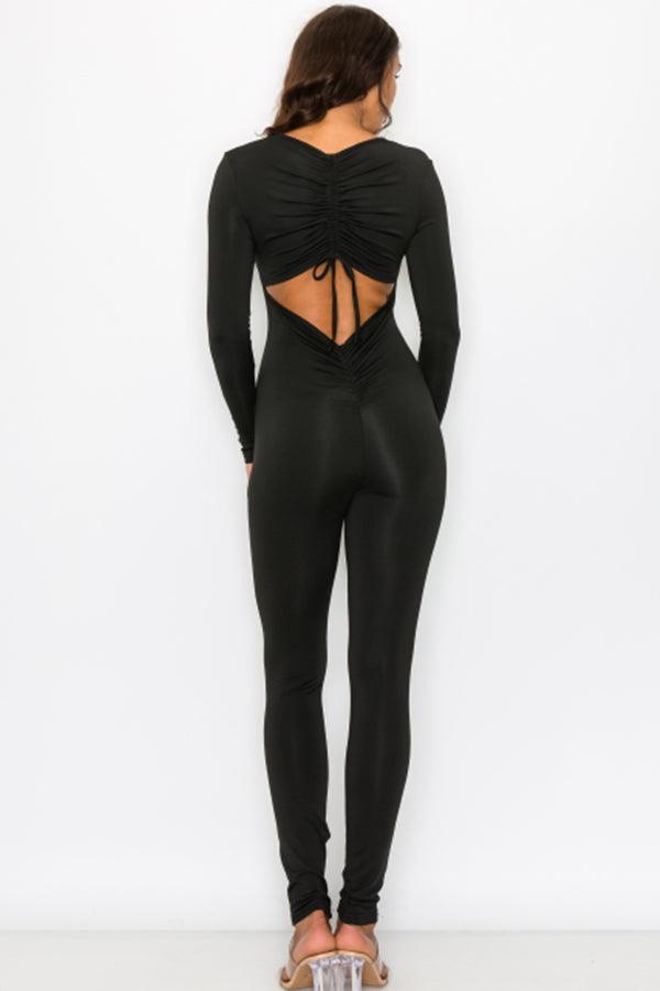 Black Backless Bodycon Cami Jumpsuit - 7Kouture