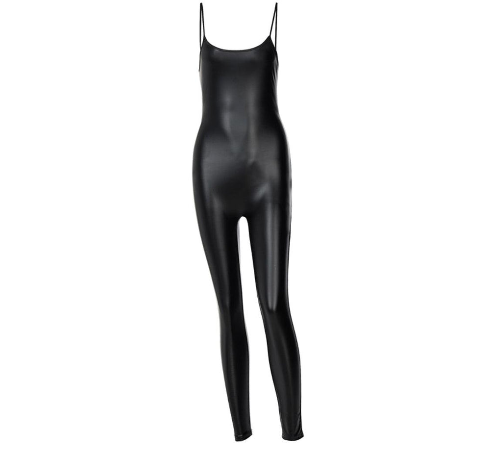 Black Vegan Leather Cami Bodysuit - 7Kouture